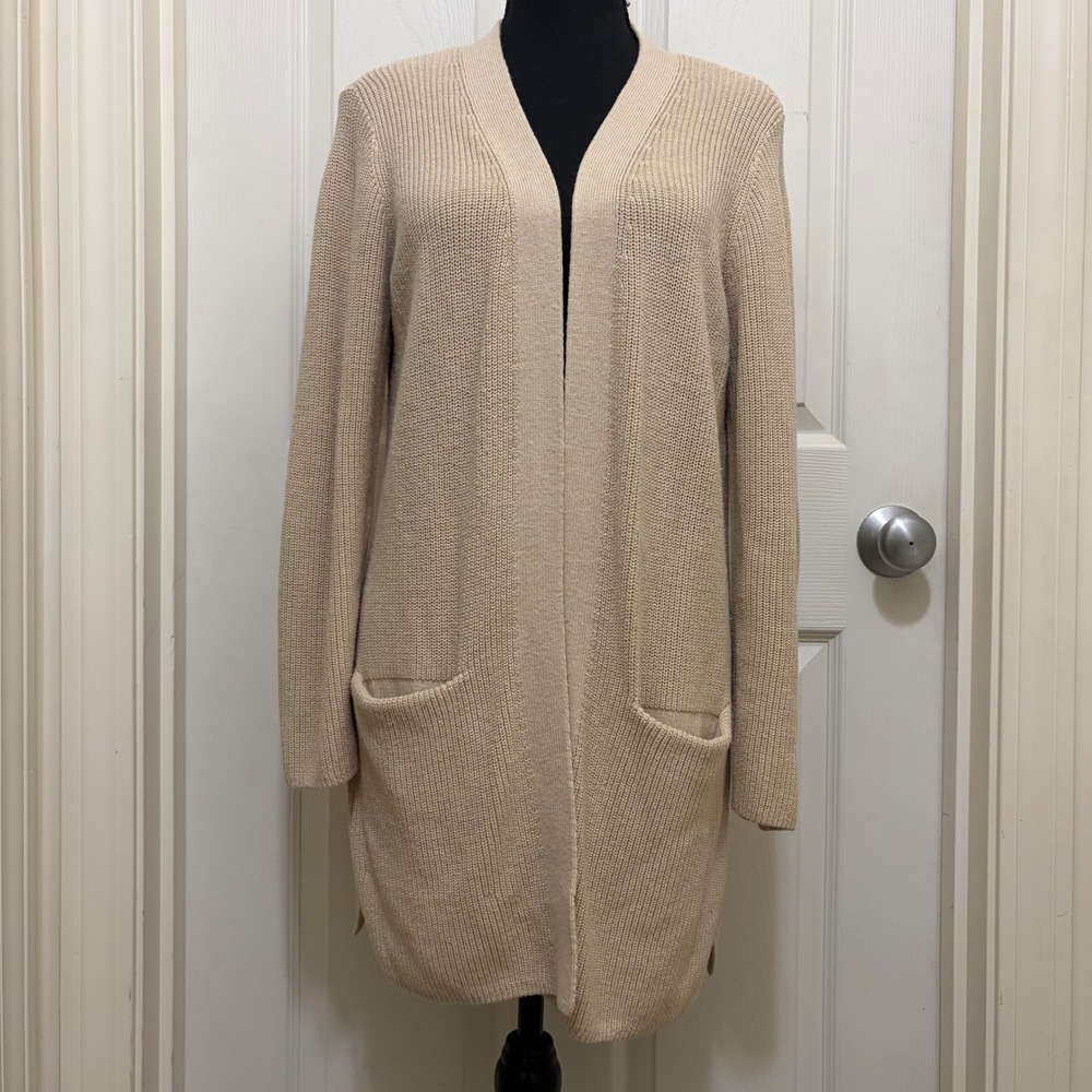 Old Navy Open Front Longline Knit Cardigan Sweater Size Small Beige Pockets
